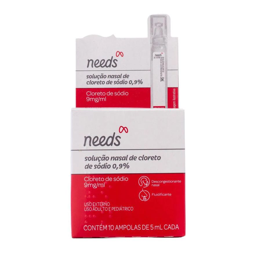 Needs Soro Fisiológico Cloreto de Sódio 0,9% 10 Ampolas de 5ml