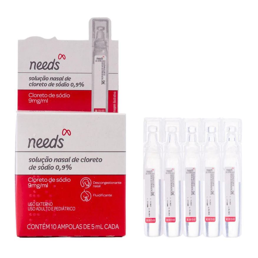 Needs Soro Fisiológico Cloreto de Sódio 0,9% 10 Ampolas de 5ml