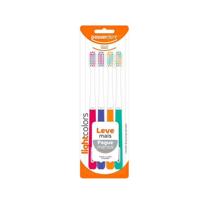 Powerdent Escova de Dente Light Colors com 4 Unidades