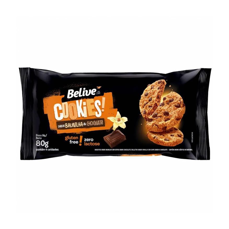 Belive Cookies Zero Lactose Baunilha e Chocolate 80g