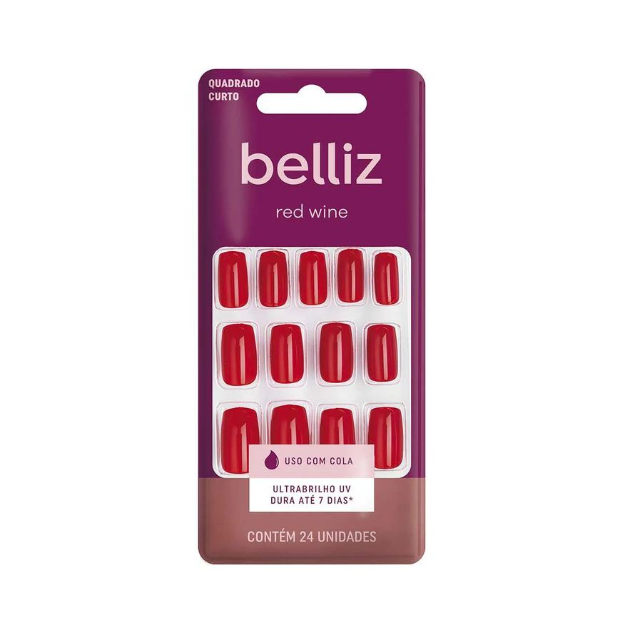 Big Universo Unhas Postiças Belliz Red Wine 24 Unidades