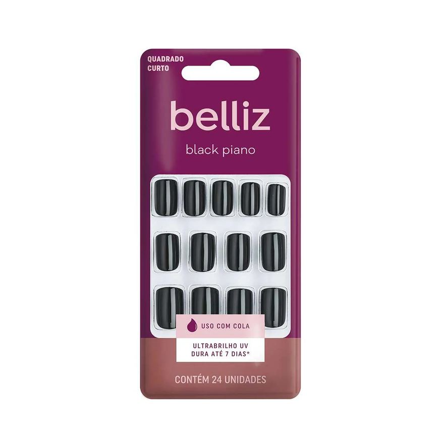 Big Universo Unhas Postiças Belliz Black Piano 24 Unidades
