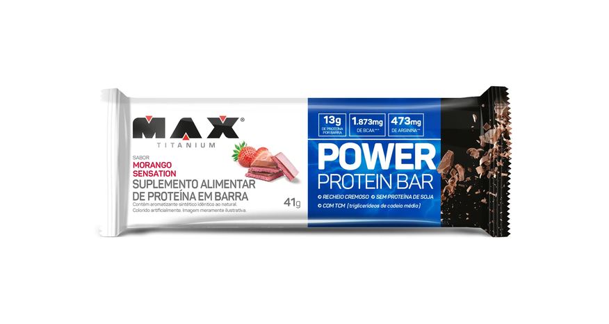 Max Titanium Barra de Proteína Power Protein Bar Morango Sensation 41g