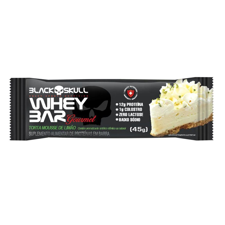 Black Skull Barra de Proteína Whey Bar Gourmet Torta Mousse de Limão 45g