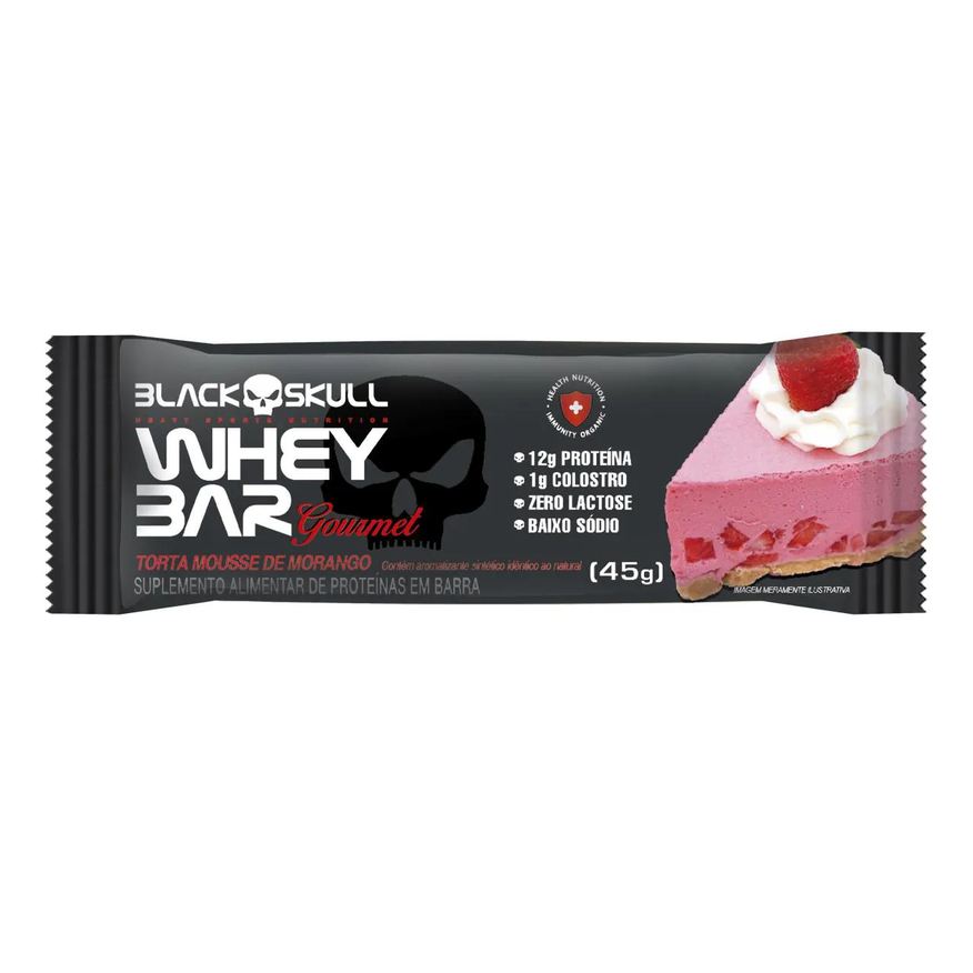Black Skull Barra de Proteína Whey Bar Gourmet Torta Mousse de Morango 45g