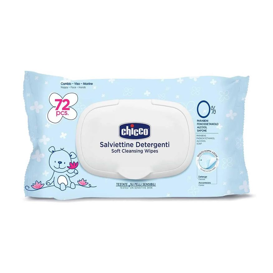 Chicco Kit Lenço Umedecido Pele Sensível Sem Álcool 72 unidades 3 pacotes