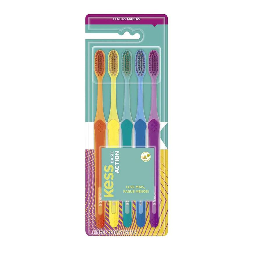 Kess Kit Escova de Dente Basic Action Macia 5 unidades
