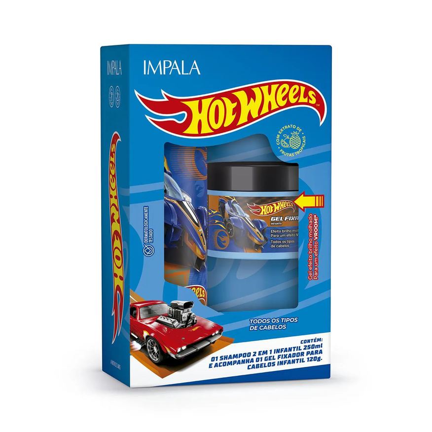 Impala Kit Hot Wheels Shampoo 2 em 1 250ml + Gel Fixador Azul 120g