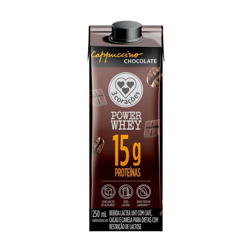 3 Corações Cappuccino Power Whey Zero Lactose Chocolate 250ml