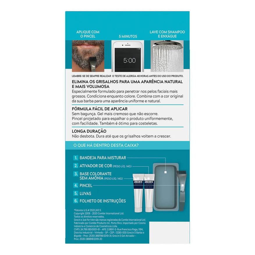 Grecin Tonalizante 5 Just For Men Color Gel Barba e Bigode - Preto