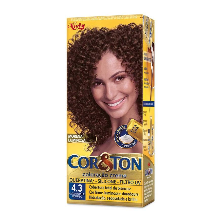 Cor&Ton Tinta de Cabelo Permanente Niely - 4.3 Castanho Médio Dourado