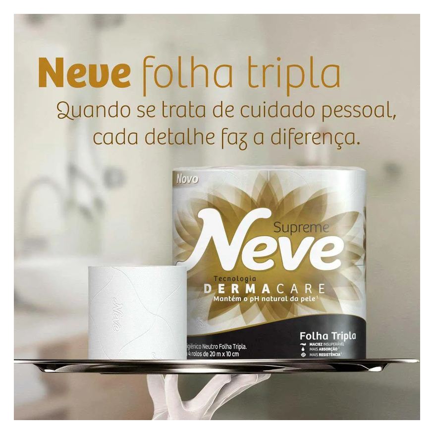 Higiênico Papel Neve Supreme Folha Tripla 4 rolos