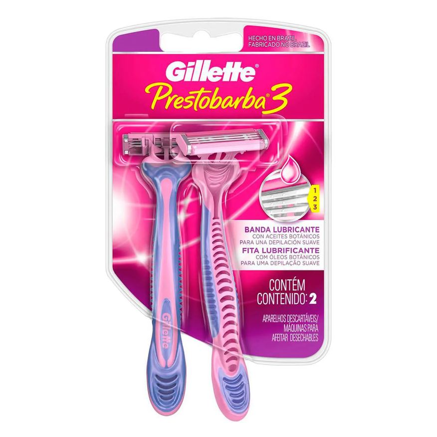 Gillette Aparelho de Depilar Feminino Prestobarba 3 com 2 unidades