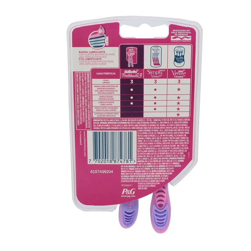 Gillette Aparelho de Depilar Feminino Prestobarba 3 com 2 unidades