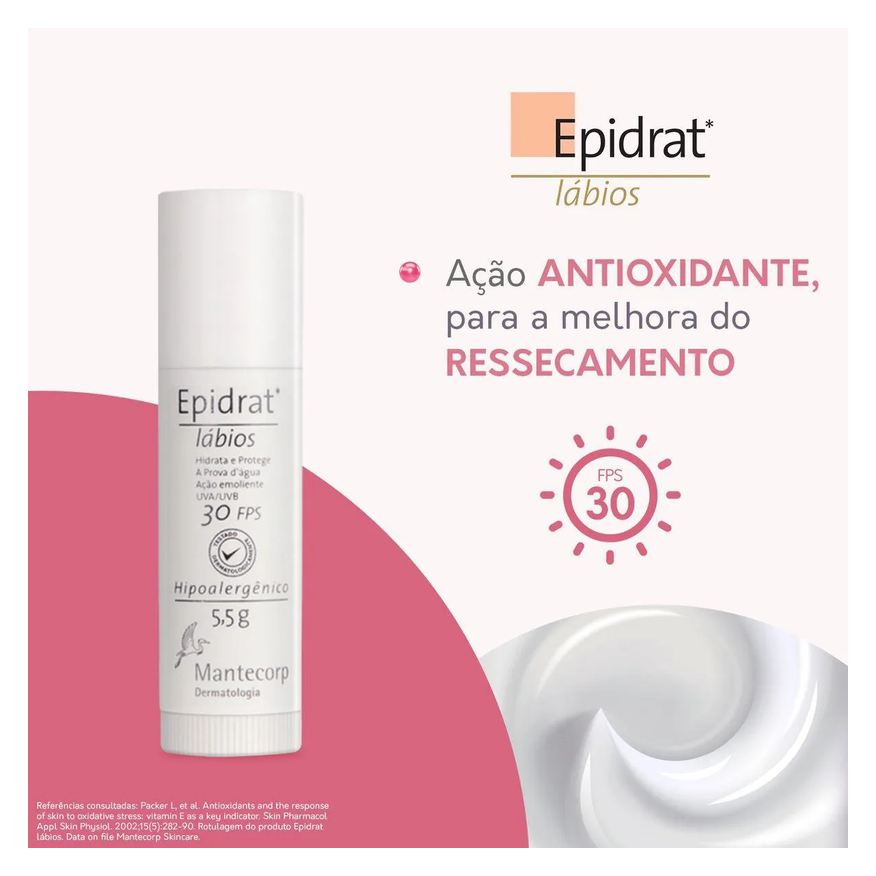 Labial Hidratante Epidrat Lábios Mantecorp FPS 30 com 5,5g