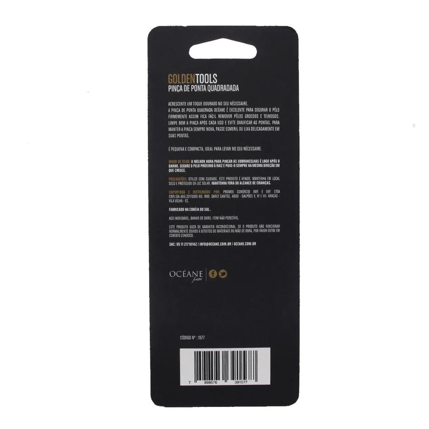 de Pinça Ponta Quadrada Océane Golden Tools Inox com 1 unidade
