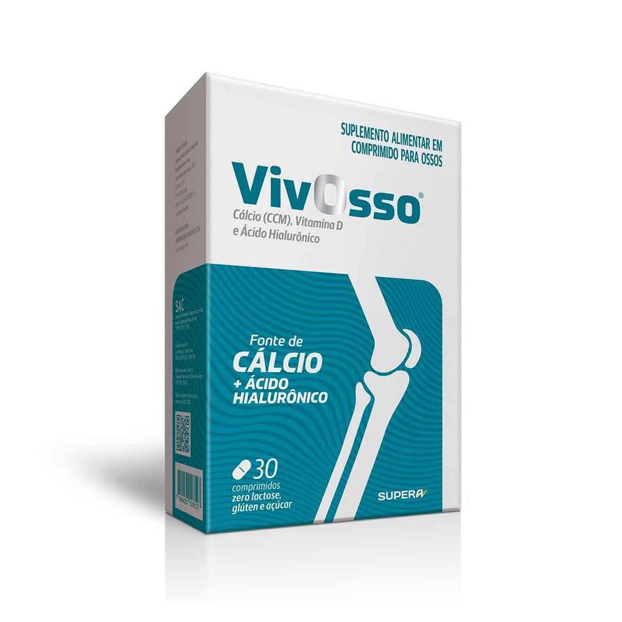 Cálcio + Vitamina D + Ácido Hialurônico VIvosso Zero Açúcar 30 comprimidos
