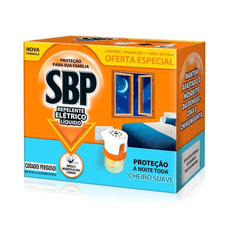 Elétrico Repelente Líquido Sbp 45 Noites Cheiro Suave Novo Aparelho + Refil