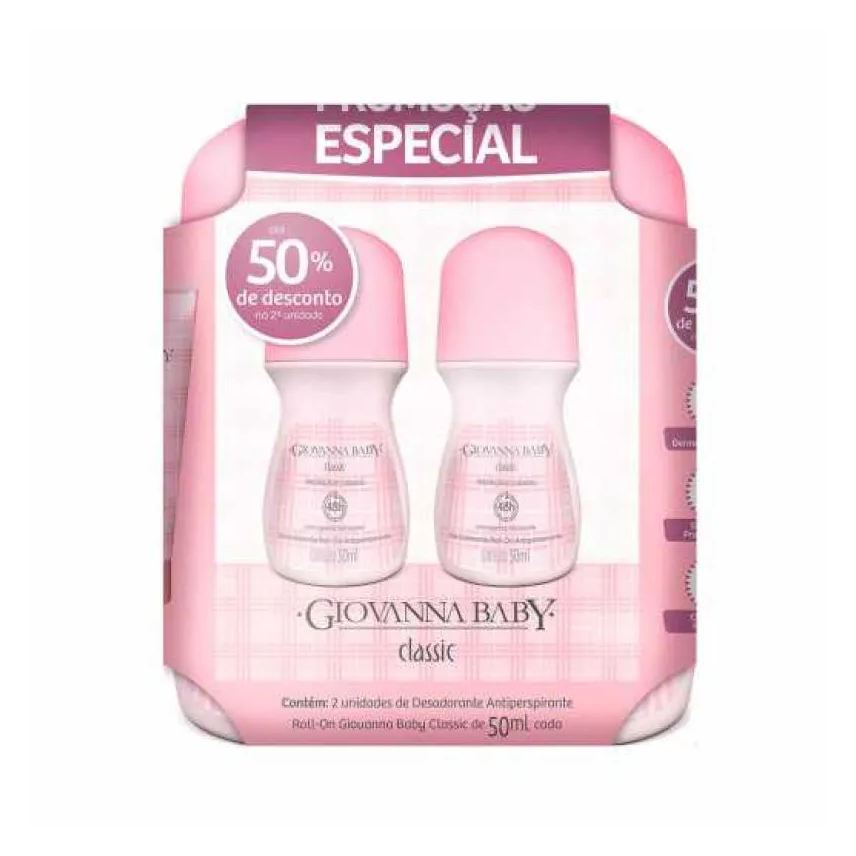 Giovanna Baby Kit Desodorante Antitranspirante Roll-on Classic Feminino 50ml 2 unidades