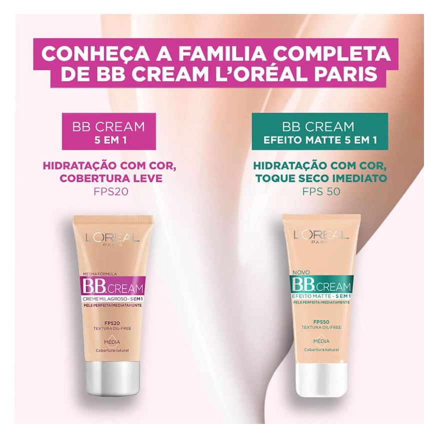 L'oreal Base BB Cream L'Oréal Paris Efeito Matte 5 em 1 Cor Escura FPS 50 30ml