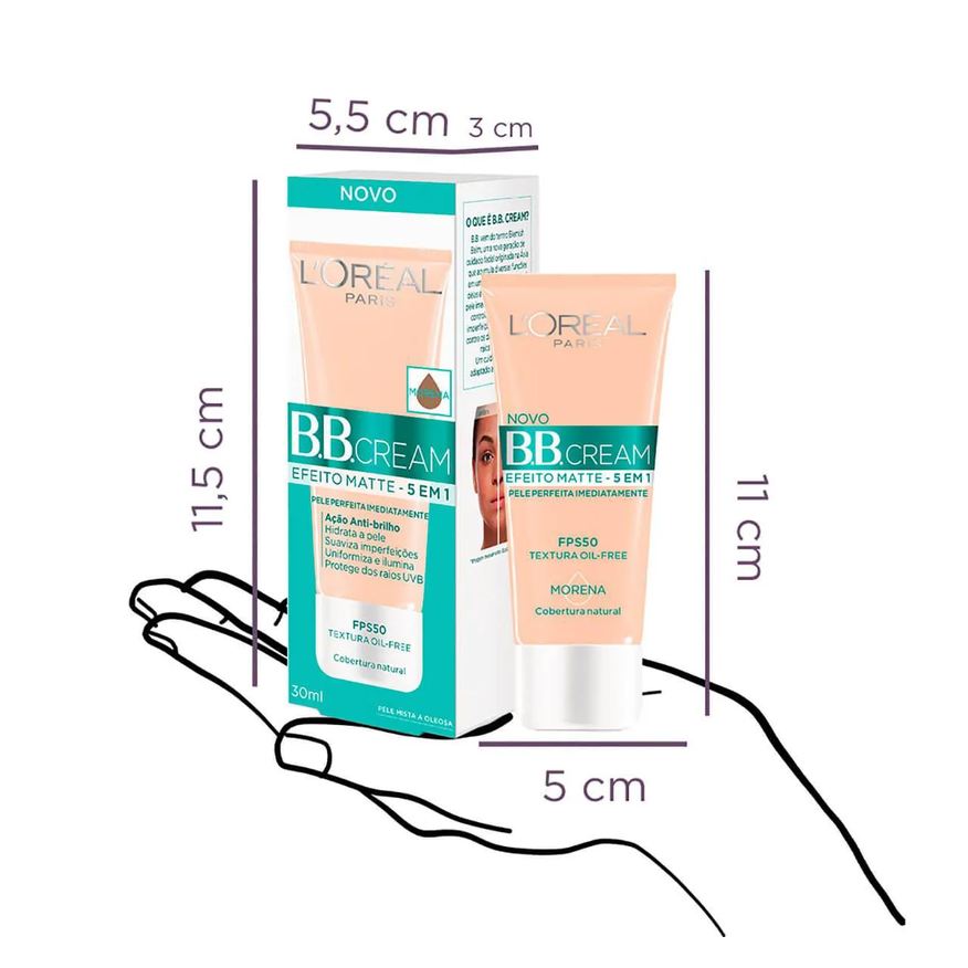 L'oreal Base BB Cream L'Oréal Paris Efeito Matte 5 em 1 Cor Escura FPS 50 30ml