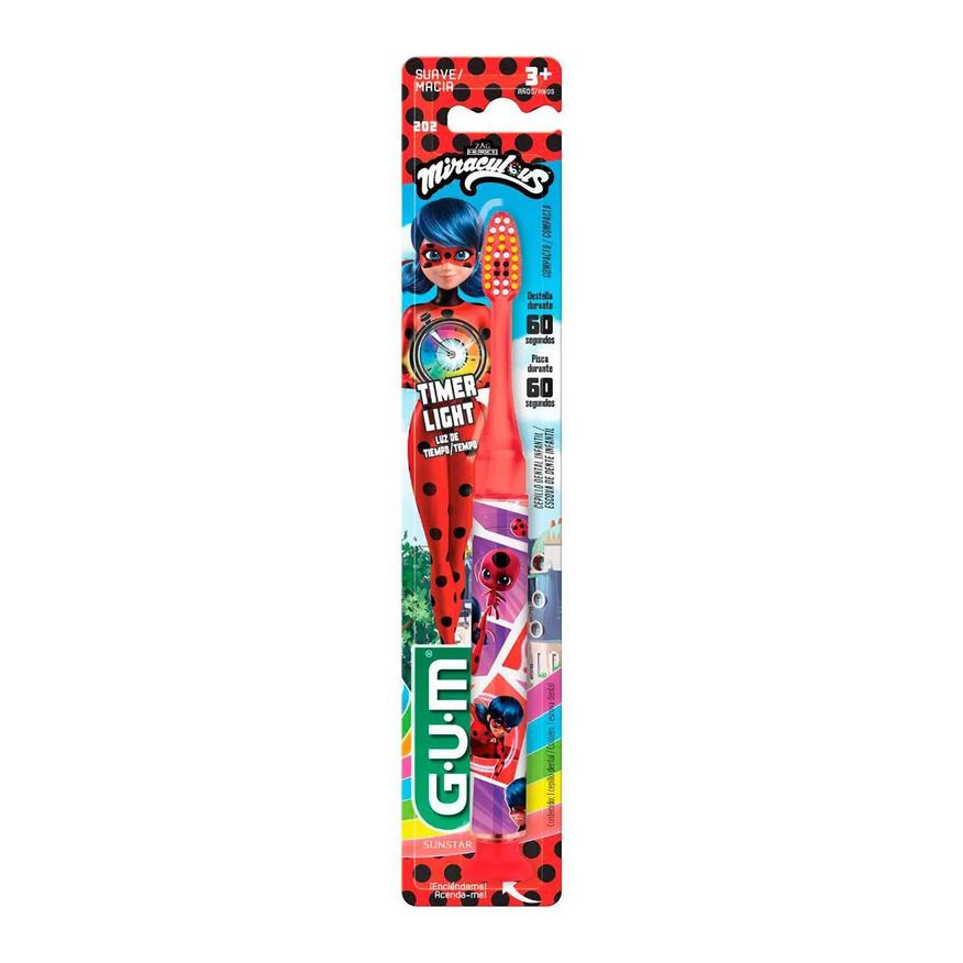 de Escova Dente Infantil GUM Miraculous Timer Light Macia