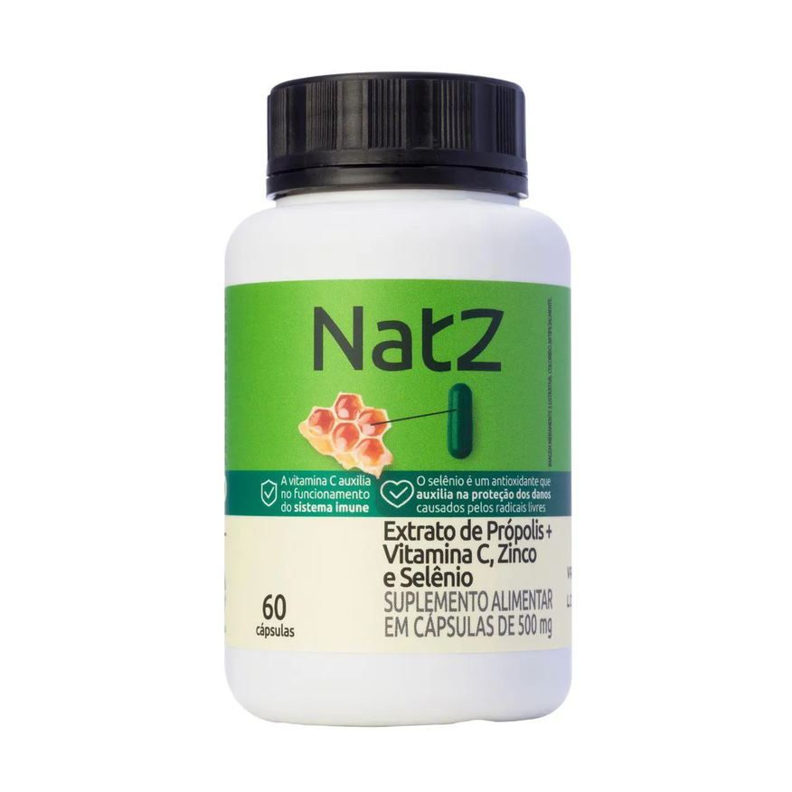 de Extrato Própolis + Vitamina C e Minerais Natz 60 Cápsulas