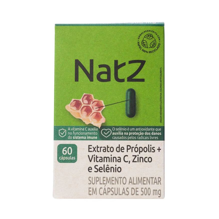 de Extrato Própolis + Vitamina C e Minerais Natz 60 Cápsulas