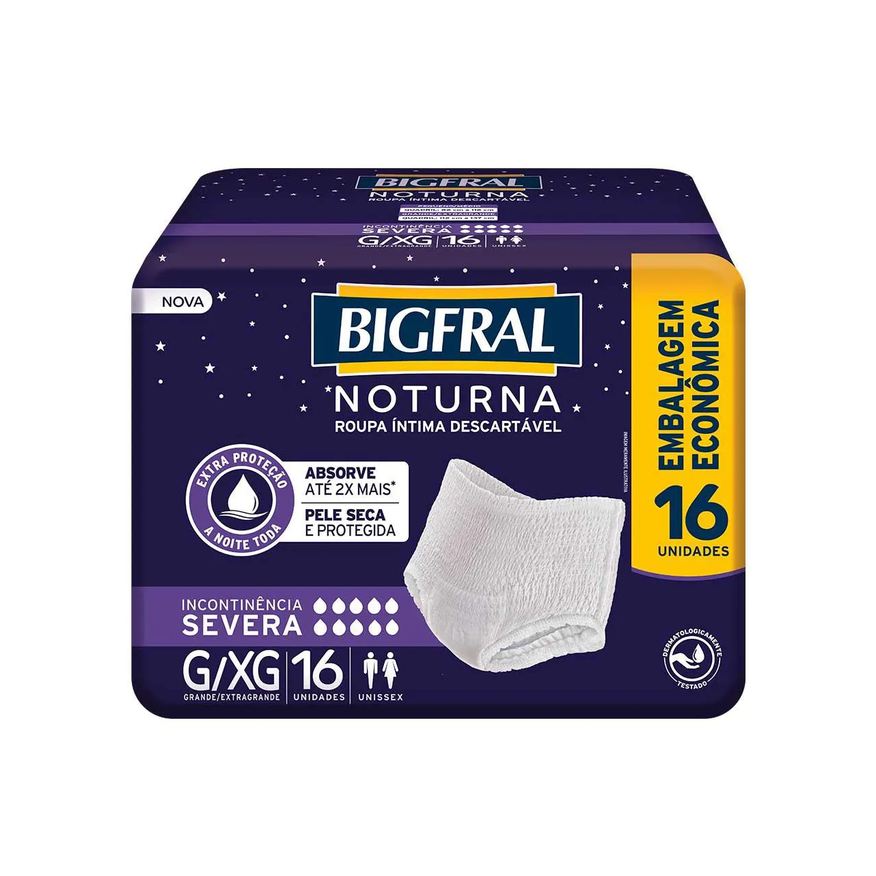 Bigfral Roupa Íntima Descartável Unissex Noturna Pants G/XG Absorção Intensa 16 unidades