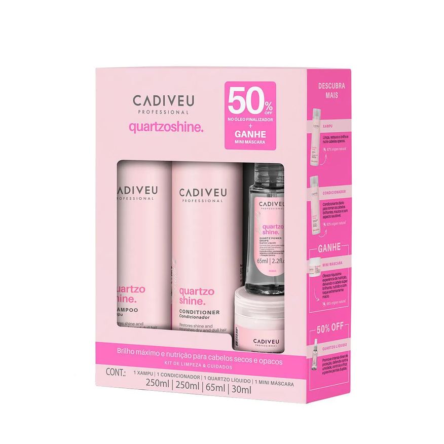 Cadiveu Kit Professional Quartzo Shine Shampoo 250ml + Condicionador 250ml + Mini Máscara 30ml + Quartzo Líquido 65ml