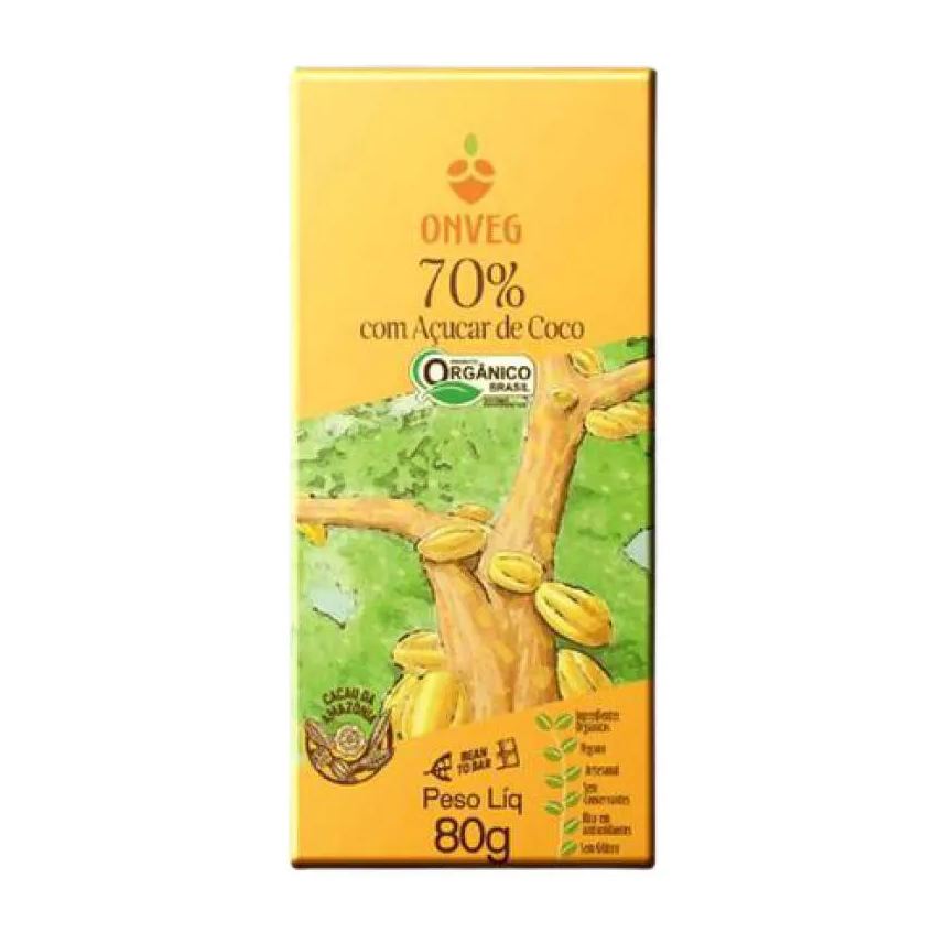 Onveg Chocolate 70% Cacau com Açúcar de Coco Orgânico 80g
