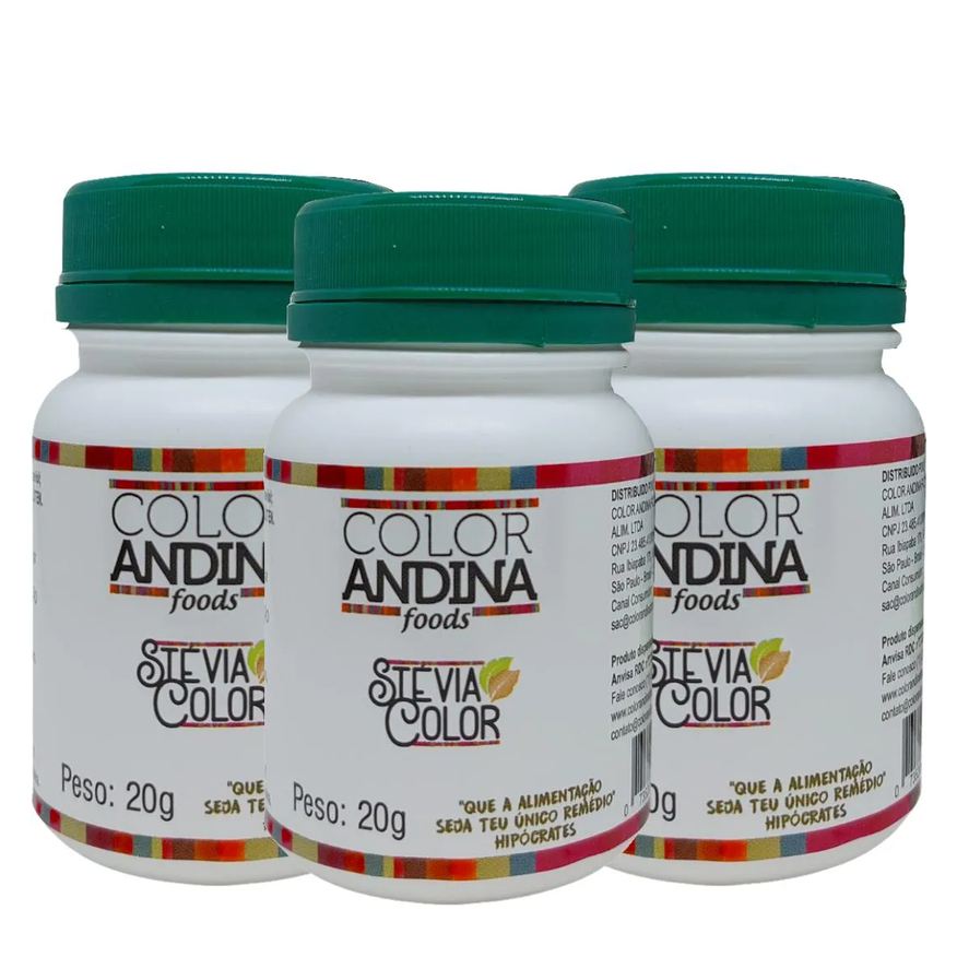 Color Andina Adoçante Dietético Stévia Food, 3 Potes de 20g