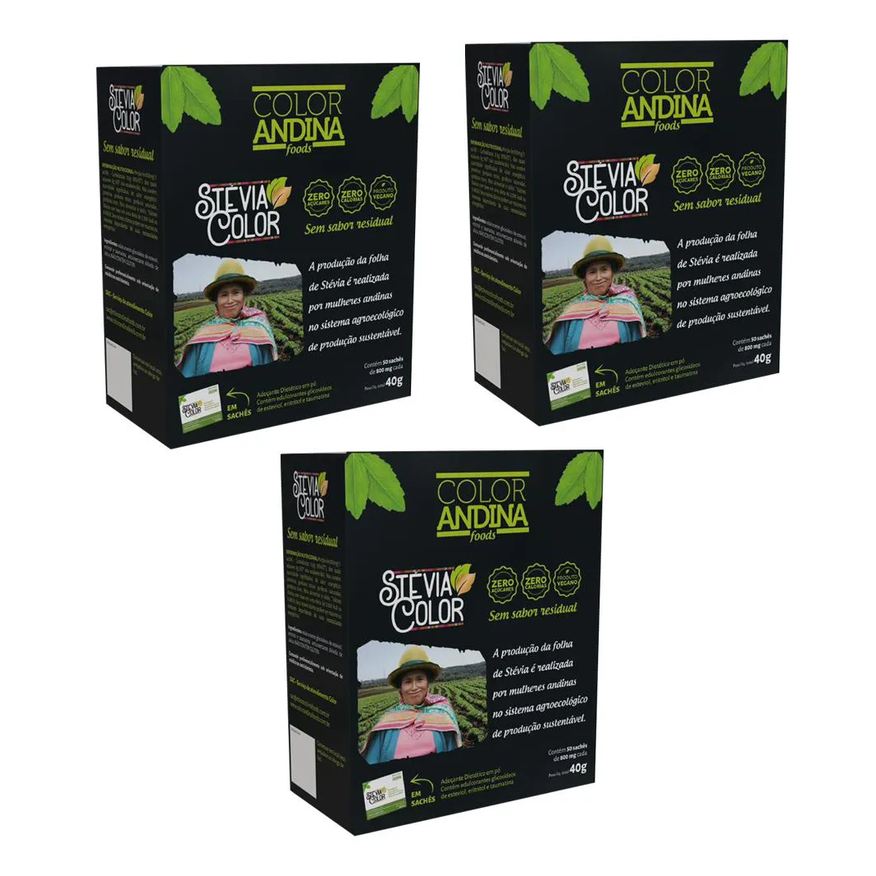 COLOR ANDINA ADOçANTE DIETéTICO EM Pó - DISPLAY COM 50 SACHêS DE 800mg - 3 CAIXAS