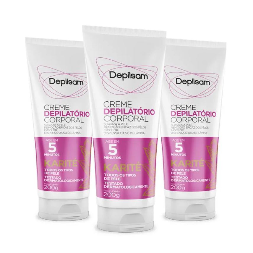 Creme Kit Depilatório Corporal Depilsam Karité 200g com 3 Unidades