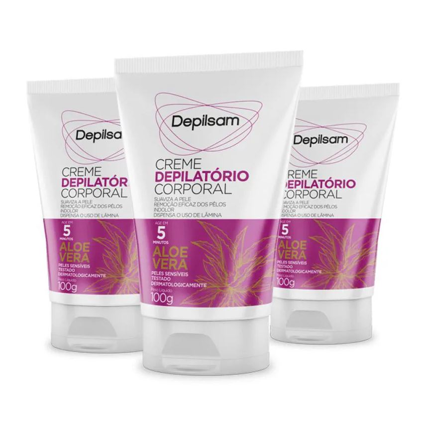 Creme Kit Depilatório Corporal Depilsam Aloe Vera 100g com 3 Unidades