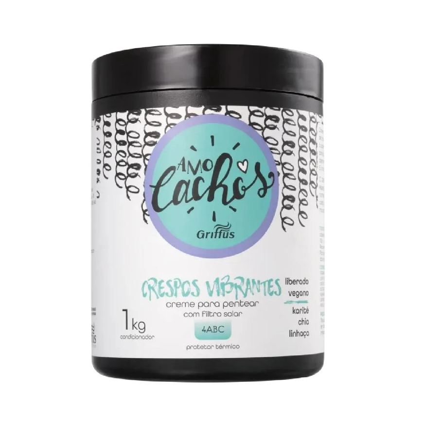 Griffus Creme para Pentear Karité, Chia e Linhaça Crespos Vibrantes 4abc Vegano Amo Cachos 1kg