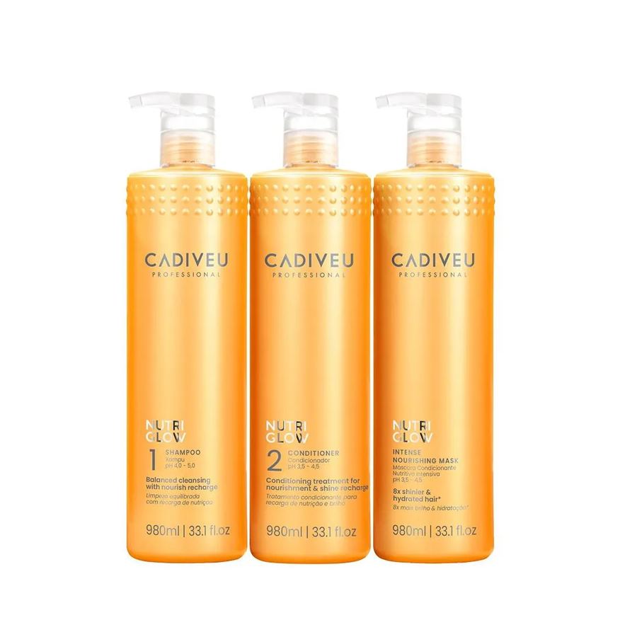 Cadiveu Kit Professional Nutri Glow Shampoo Condicionador Máscara Litro (3 Produtos)