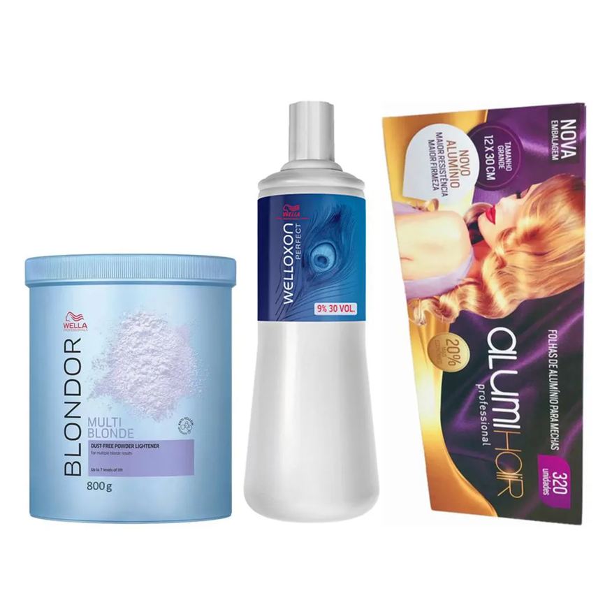 Wella Professionals Kit Blondor Welloxon Perfect 9% 30v Alumihair (3 Produtos)