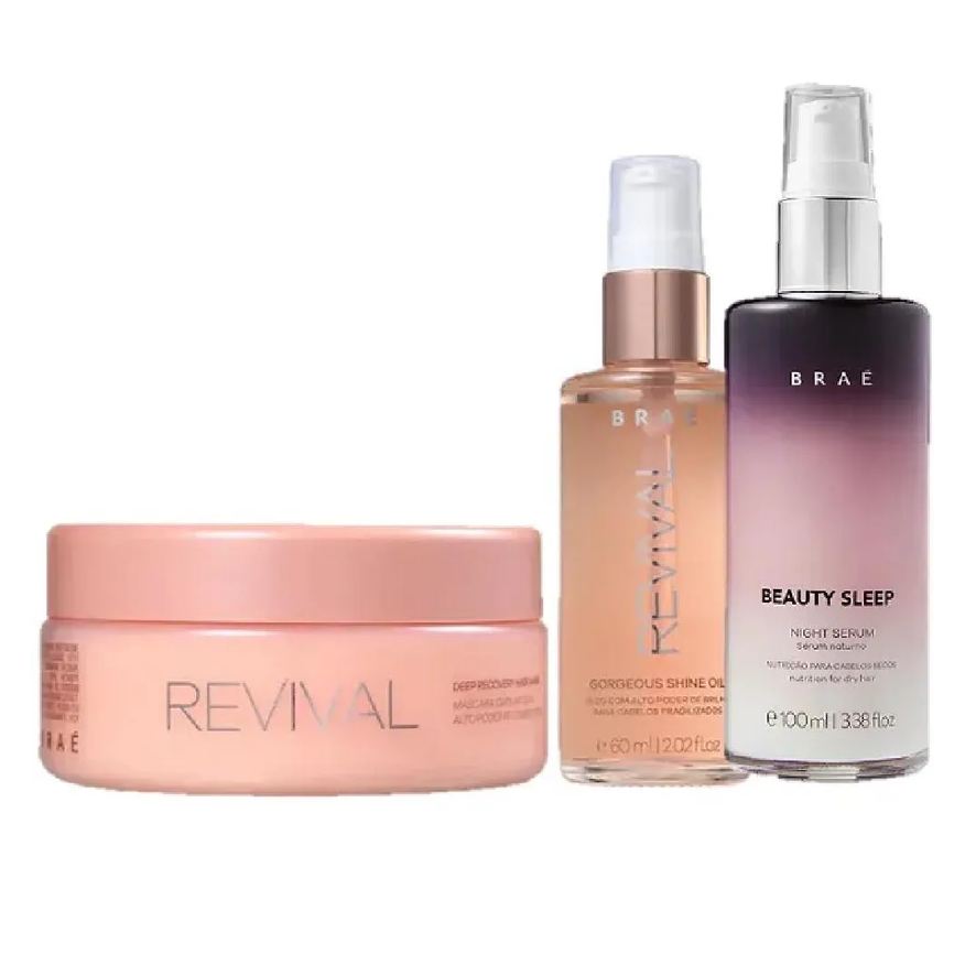 Braé Revival Máscara 200g Shine Oil 60ml e Beauty Sleep 100ml