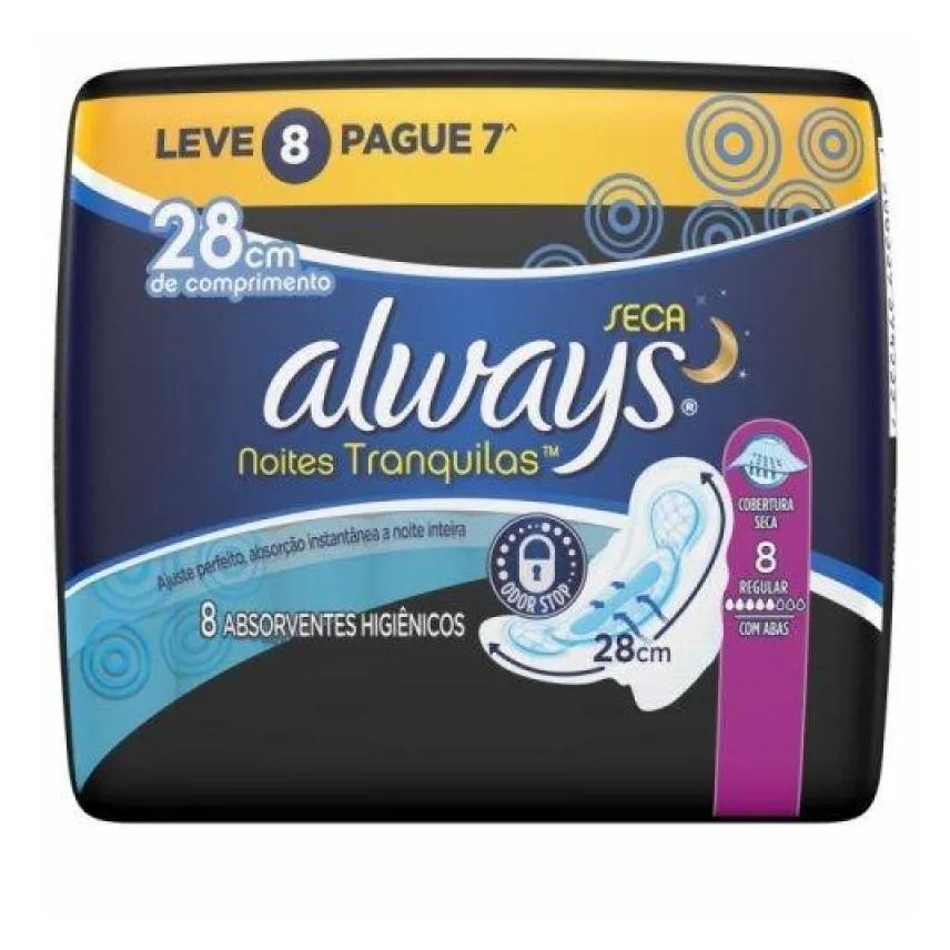 Procter & Gamble Abs Always Noturno Seca 28cm C/ Abas C/ 8