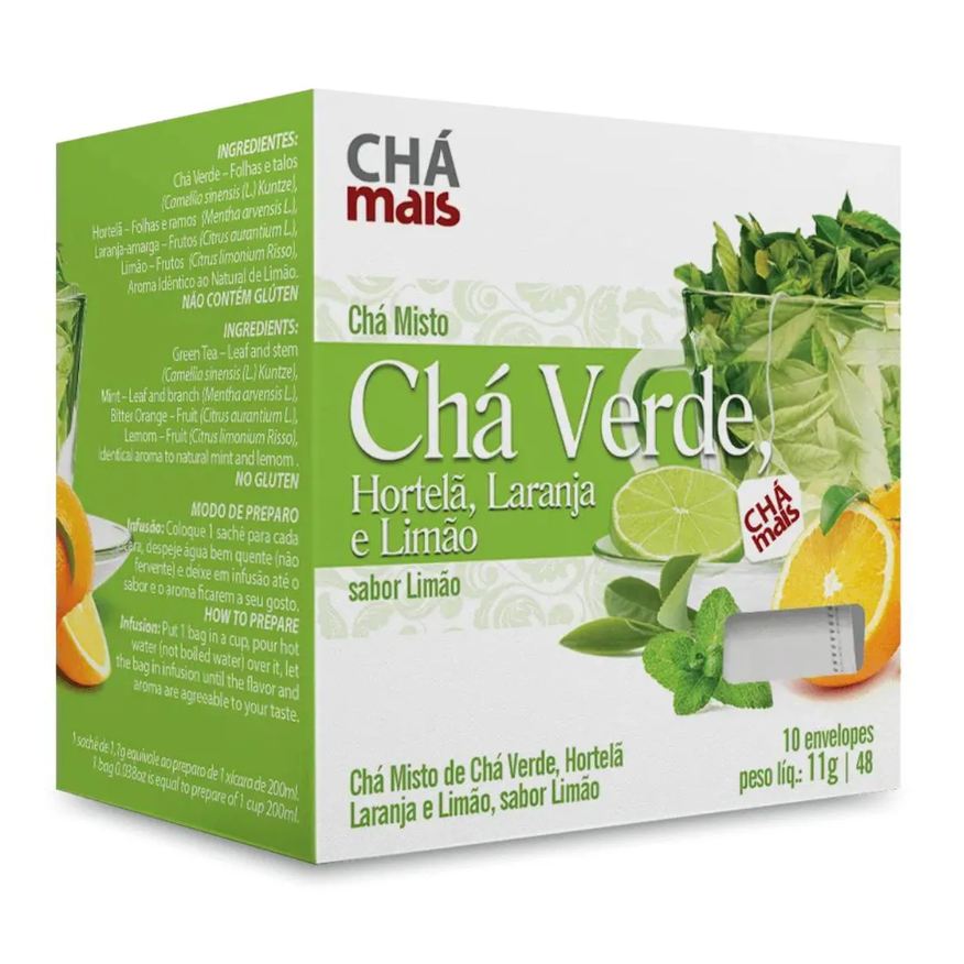 Chá Mais Clinicmais Chá Verde, Hortela, Laranja e Limão 10 Sachês 11g