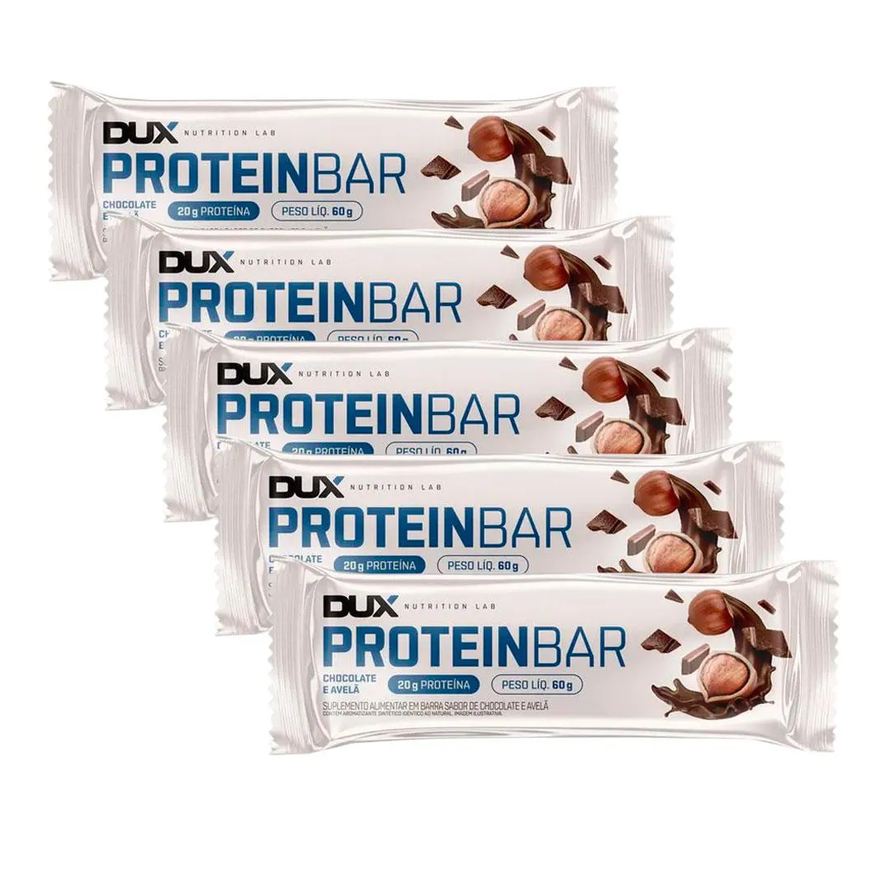 5x Kit Protein Bar – 60g Cada – Dux Nutrition Chocolate e Avelã