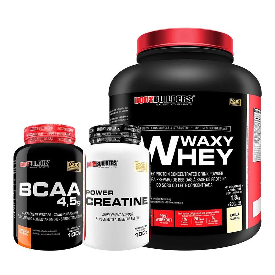Bodybuilders Kit Waxy Whey 2kg + Bcaa 4.5 100g + Power Creatina 100g – Baunilha