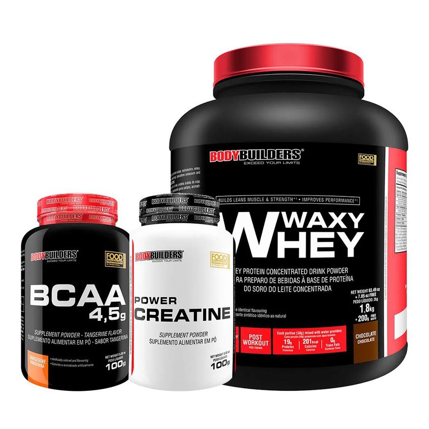 Bodybuilders Kit Waxy Whey 2kg + Bcaa 4.5 100g + Power Creatina 100g – Chocolate
