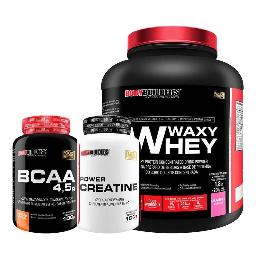Bodybuilders Kit Waxy Whey 2kg + Bcaa 4.5 100g + Power Creatina 100g – Morango