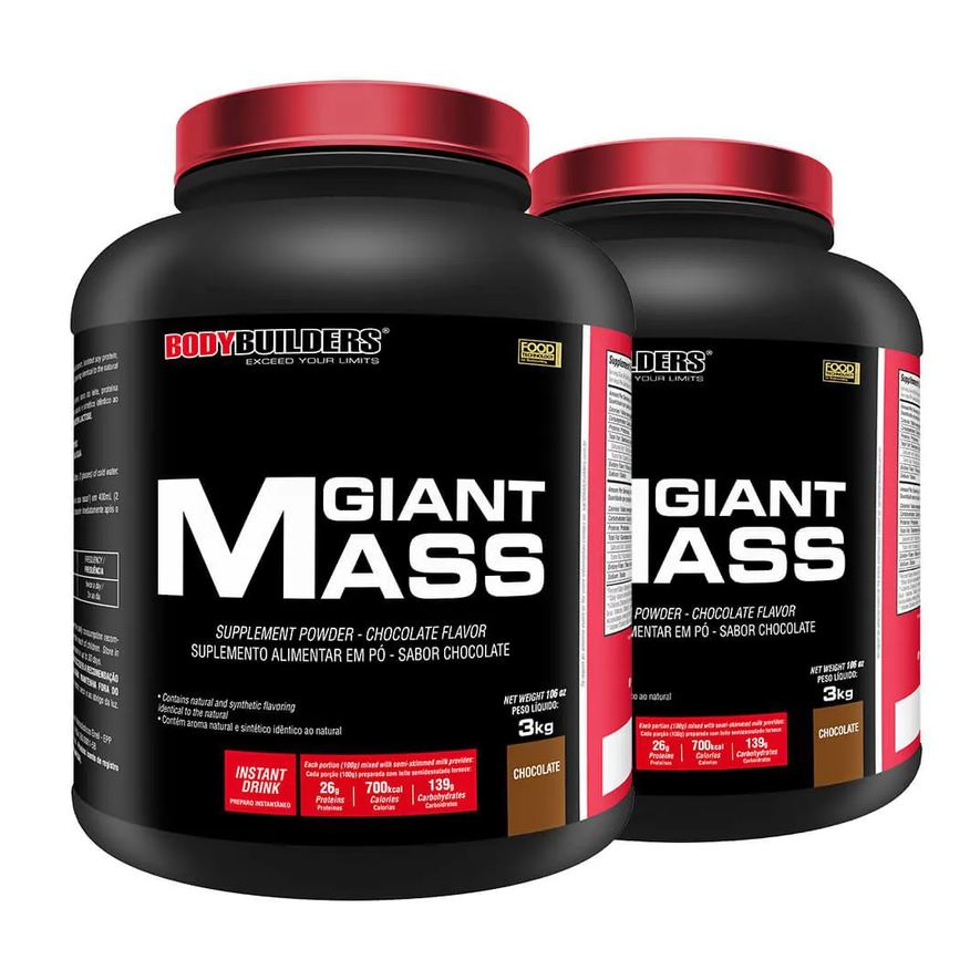 BodyBuilders Kit Hipercalórico Giant Mass Chocolate 3kg 2 unidades