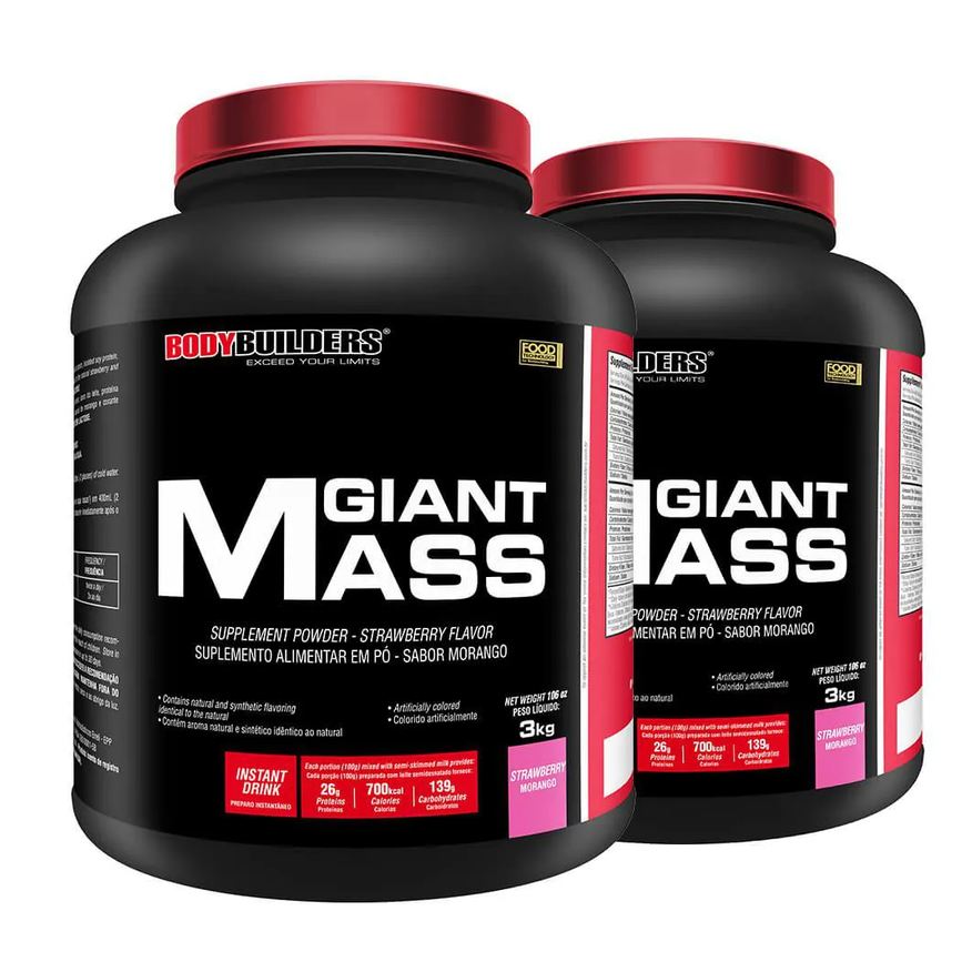 BodyBuilders Kit Hipercalórico Giant Mass Morango 3kg 2 unidades
