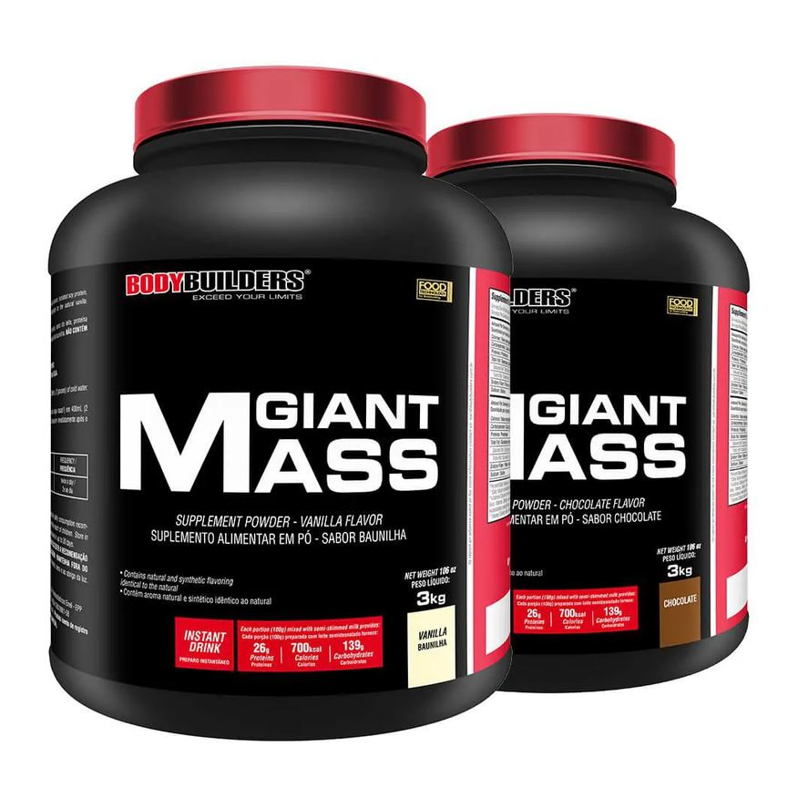 BodyBuilders Kit Hipercalórico Giant Mass Baunilha e Chocolate 3kg 2 unidades