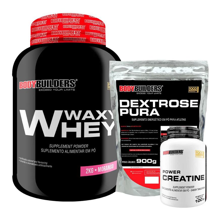 Bodybuilders Kit Waxy Whey Protein 2kg + Creatina 100g + Dextrose 900g - Baunilha