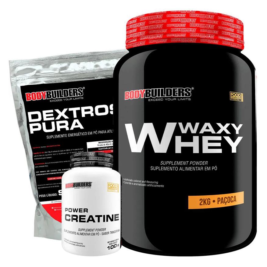 Bodybuilders Kit Waxy Whey Protein 2kg + Creatina 100g + Dextrose 900g - Paçoca